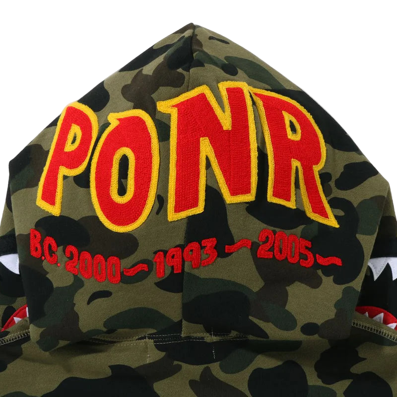 BAPE 1st Camo 2nd PONR Shark Full Zip Hoodie Green