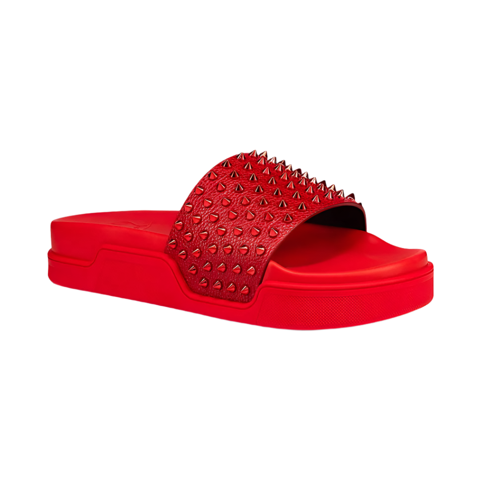 Christian Louboutin Pool Fun Spiked Leather Slide Sandals Red