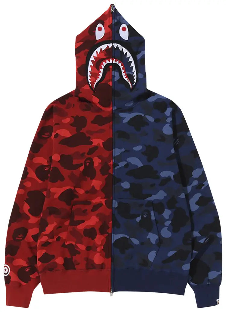 BAPE Color Camo Shark Full Zip Hoodie Red Navy