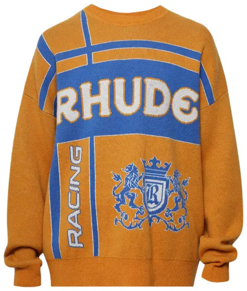 Rhude Palm Knit Crewneck Mustard Blue