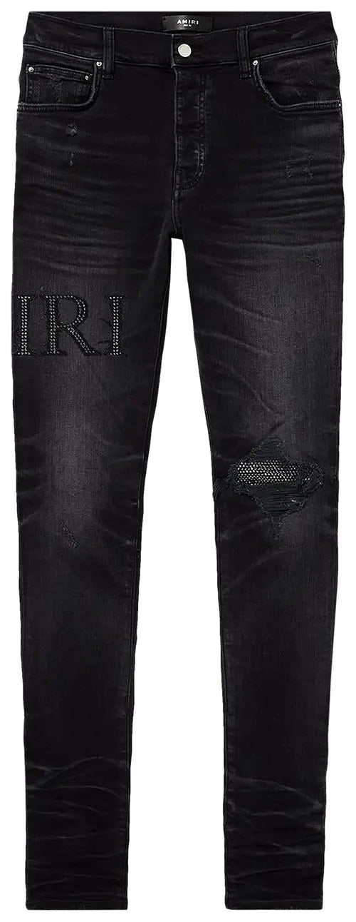 Amiri Crystal Logo Jean Bleached Indigo