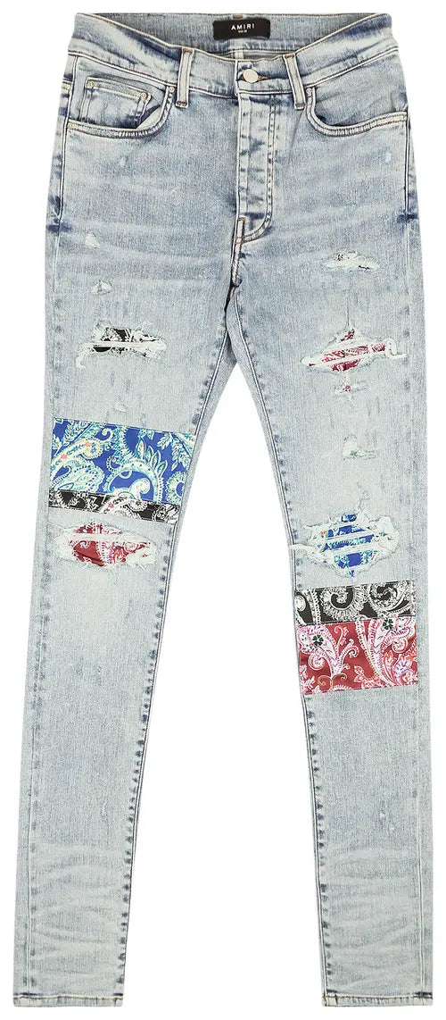 AMIRI Pajama Art Patch Skinny Jeans Blue