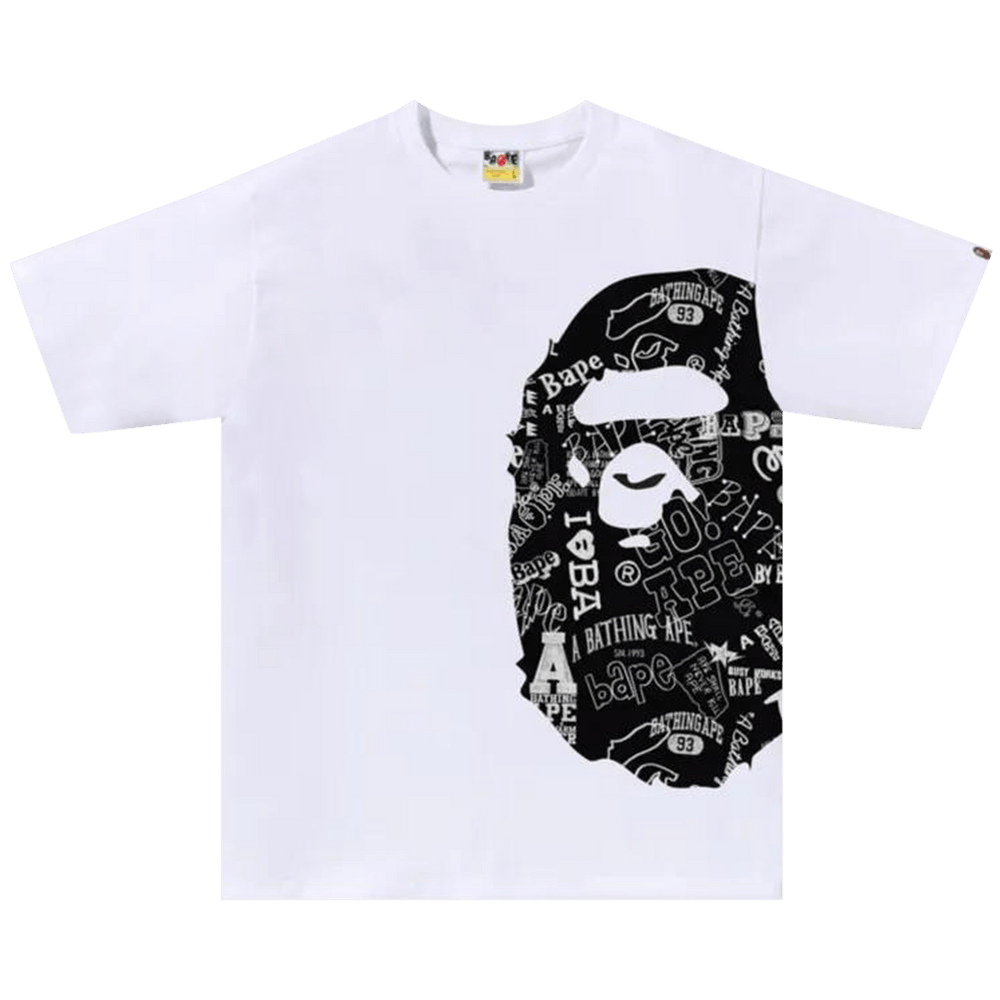 BAPE Hand Draw Pattern Side Big Ape Head Tee White Black