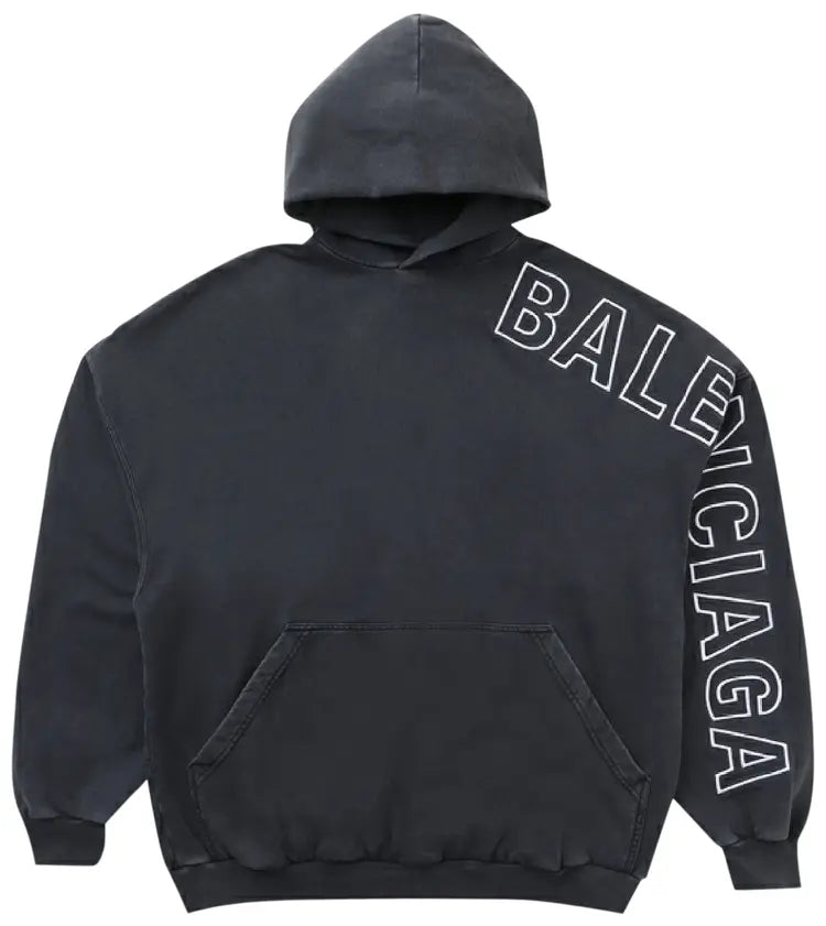 Balenciaga Logo Embroidered Oversized Hoodie Washed Black/White