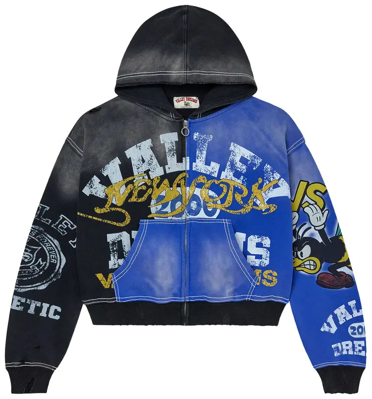 Vale Forever Bipolar Big Zip Up Hoodie Black Blue