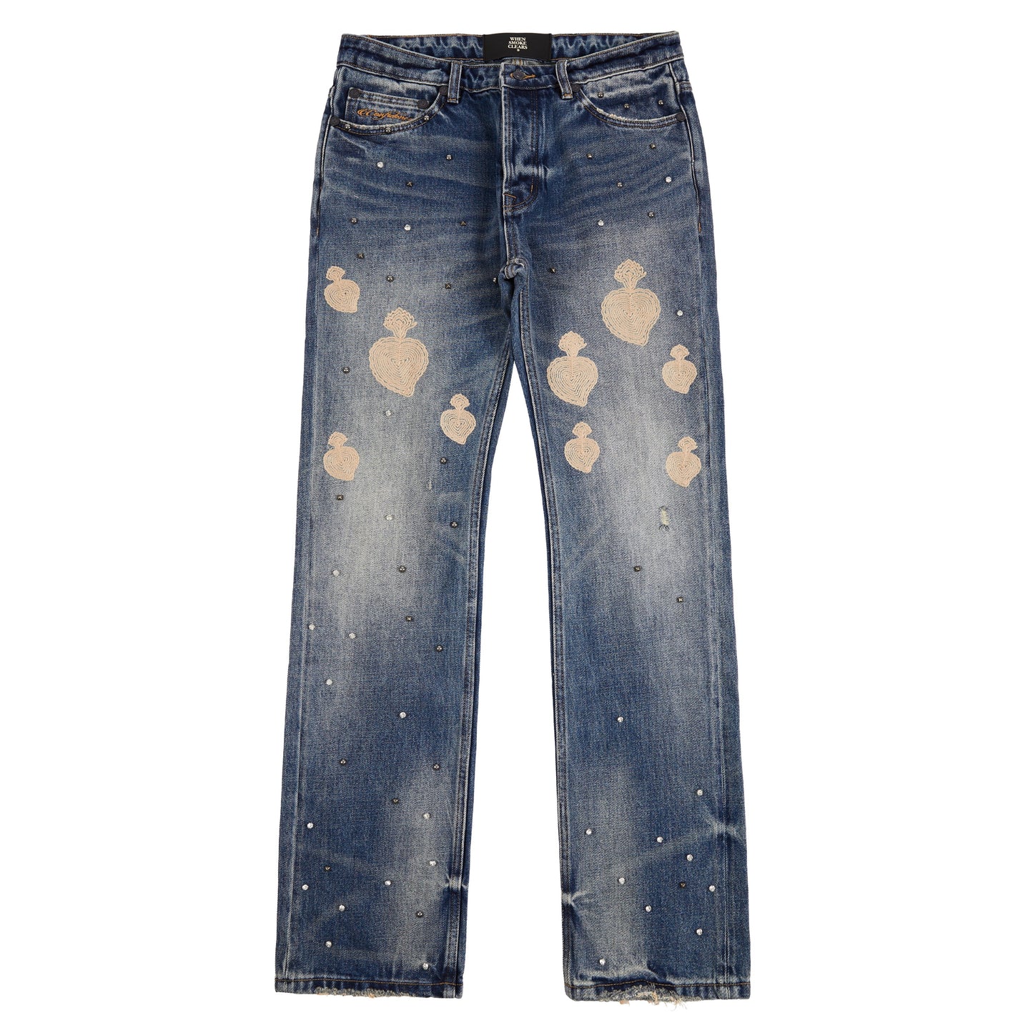 WHEN SMOKE CLEARS Chainstitch Denim Jeans Medium Blue