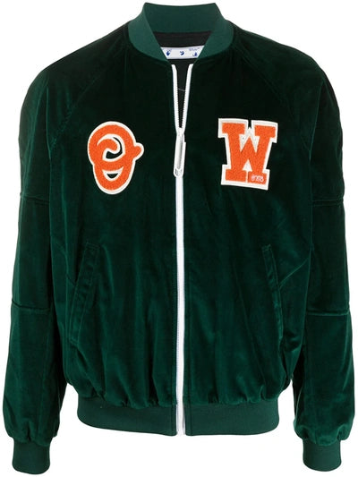 Off-White Pivot Barrel Worker Logo Velvet Jacket Dark Green