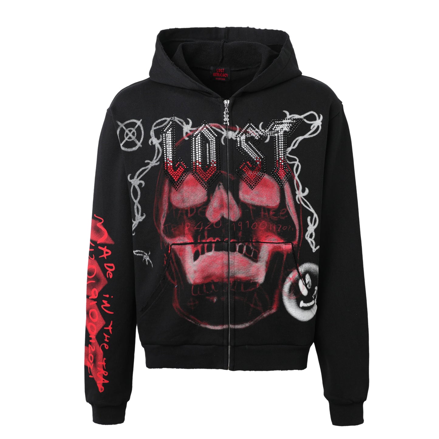 Lost Intricacy Skull Bound Zip Up Hoodie Red