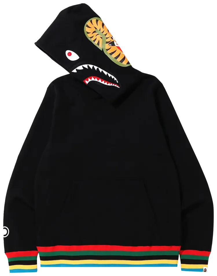 BAPE Shark Line Rib Pullover Hoodie Black