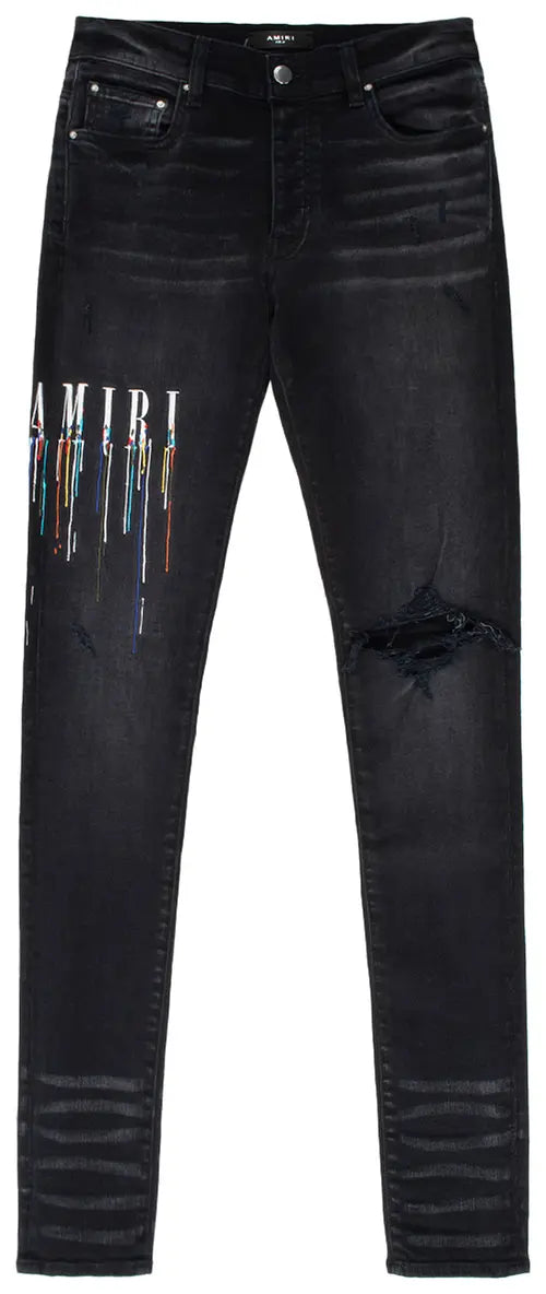 AMIRI Paint Drip Logo Jeans Aged Black