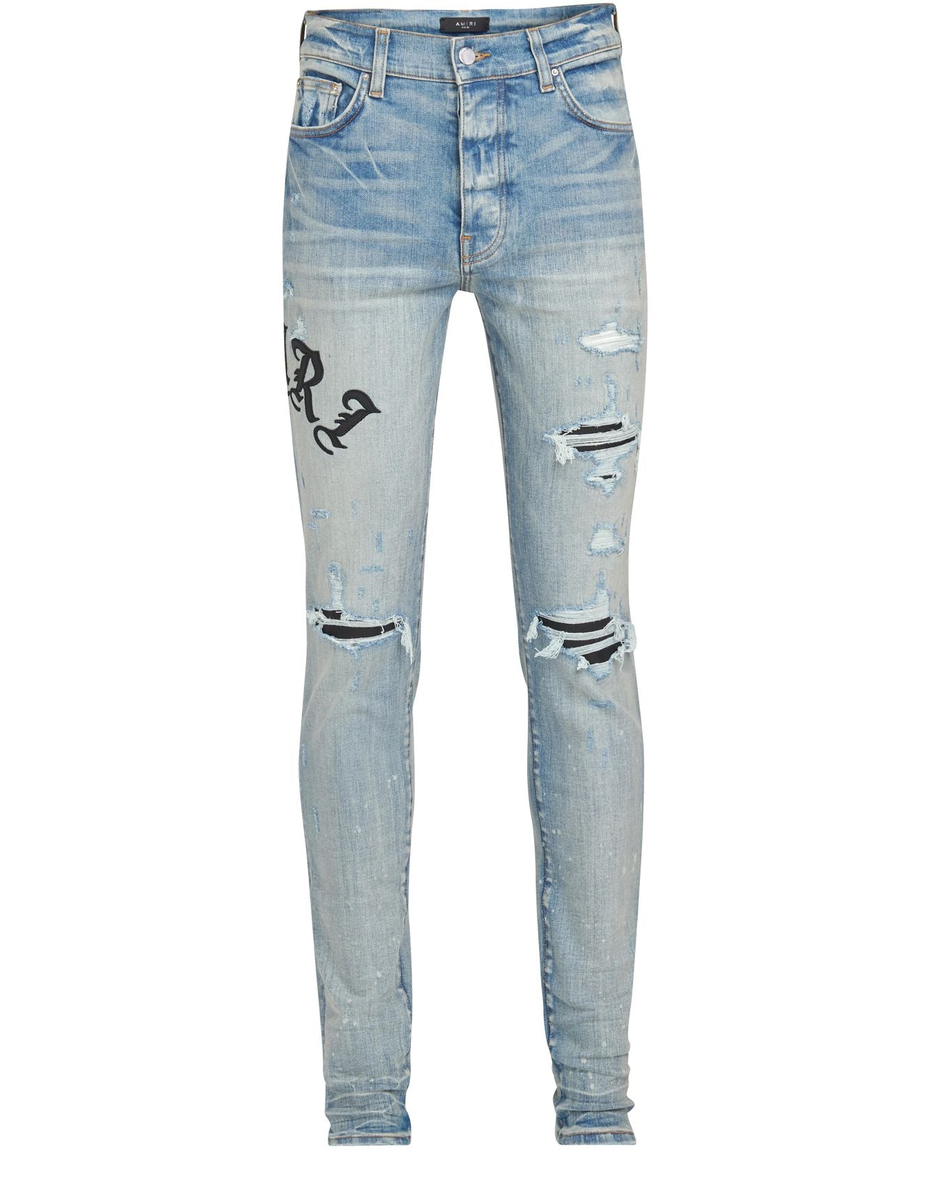 Amiri MX1 Old English Logo Leather Patch Jeans Clay Indigo