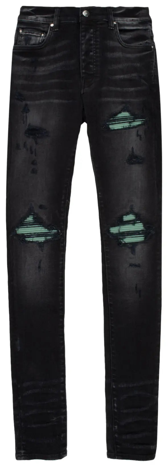 Amiri Ultra Suede MX1 Green Patch Jeans Aged Black