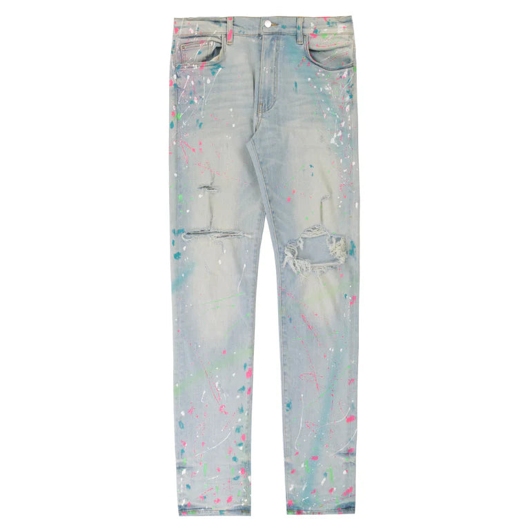 Amiri Neon Paint Splatter Jeans Light Indigo