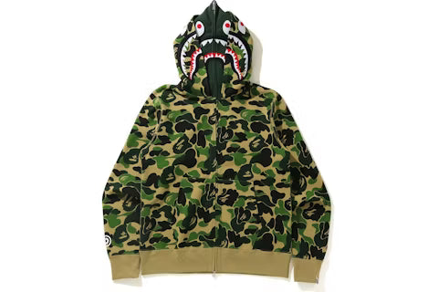 BAPE Big ABC Camo Shark Wide Full Zip Double Hoodie Green
