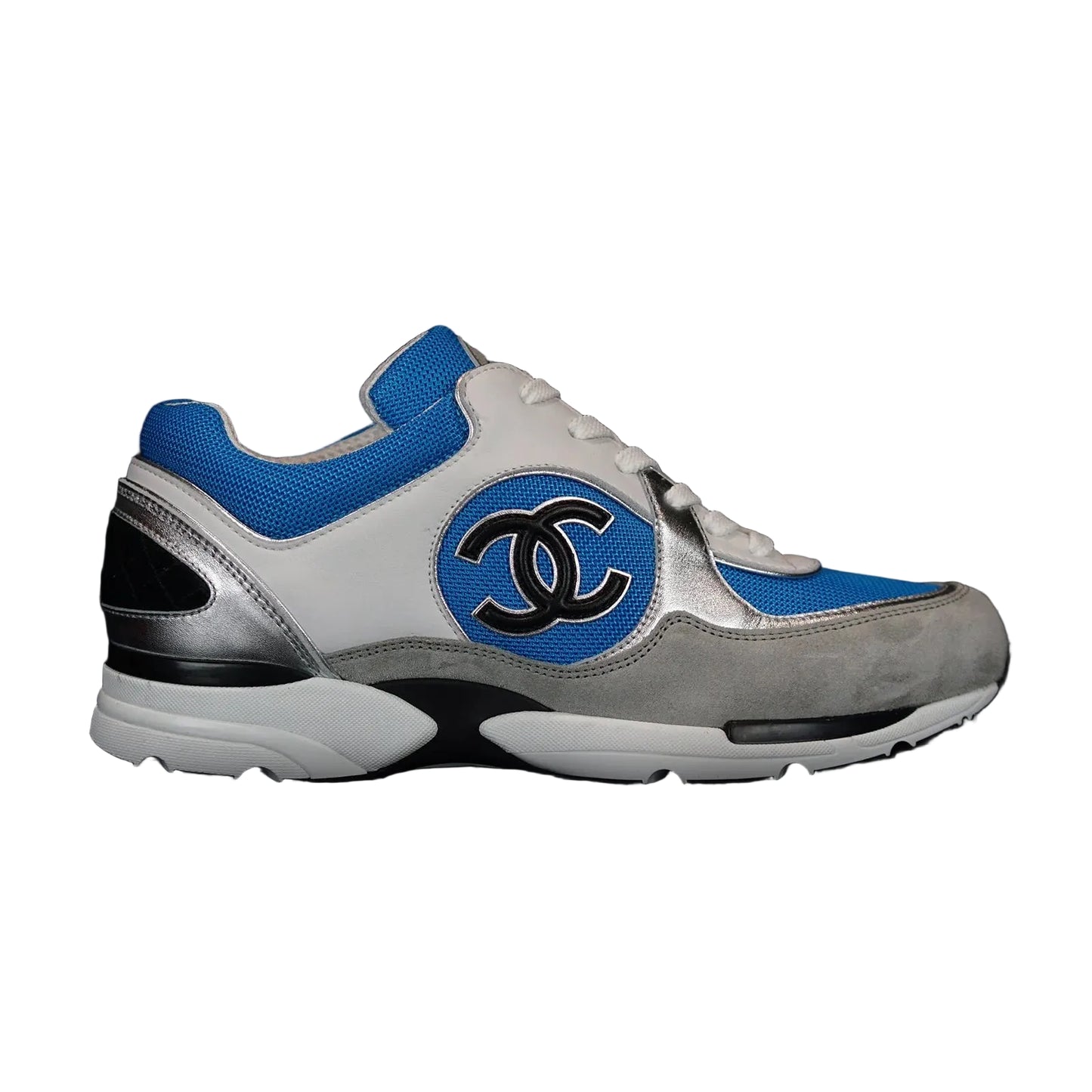 Chanel Logo Sneaker White Blue Gray Silver