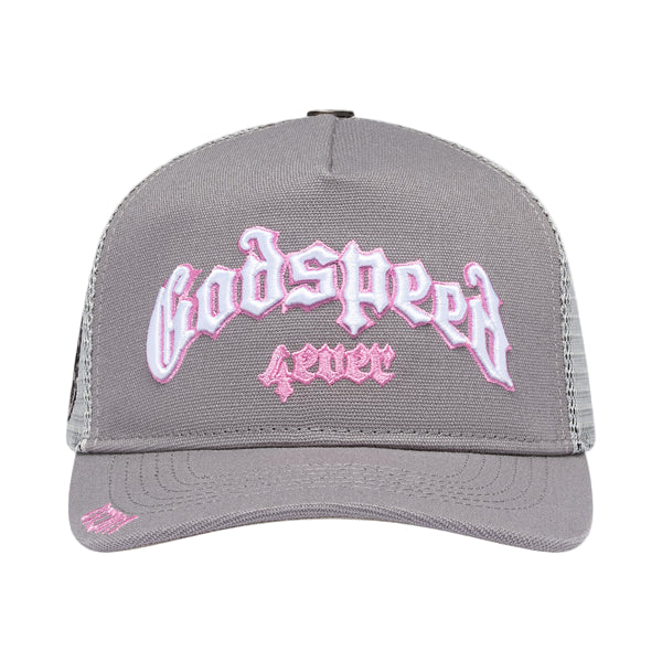 Godspeed Forever Trucker Hat Grey Pink