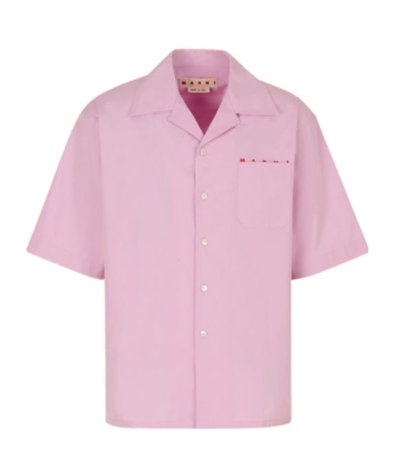MARNI Pink Poplin Bowling Shirt With Peeping Marni Logo