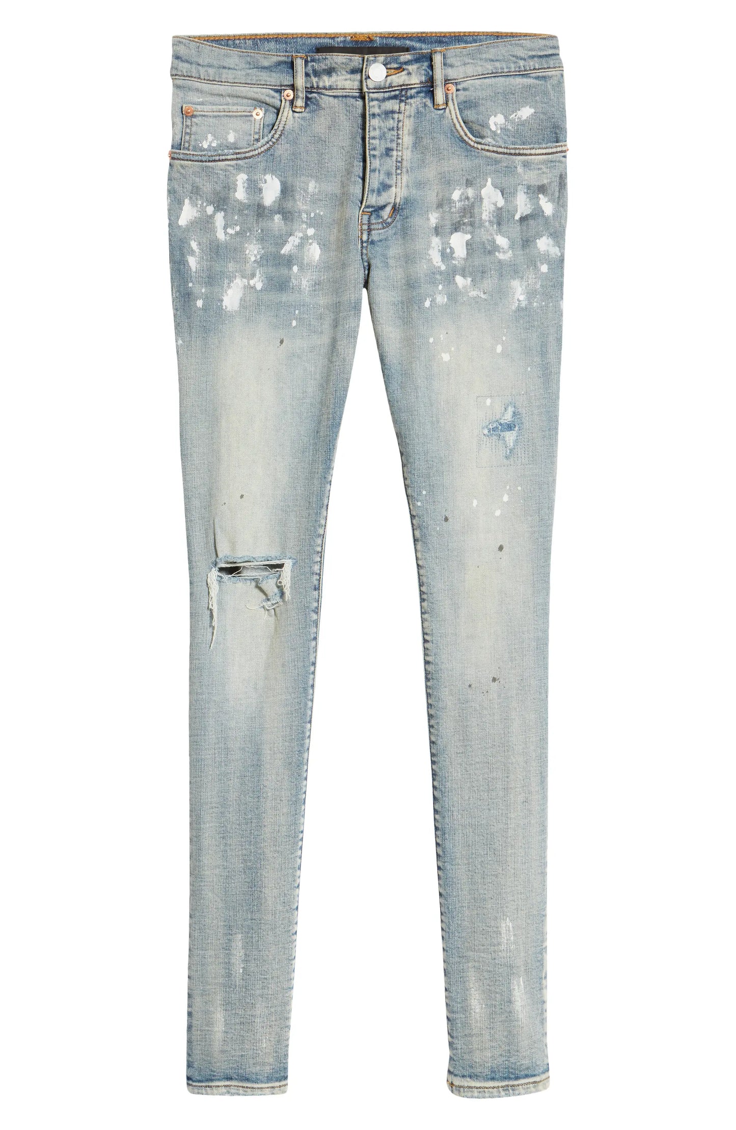 Purple Brand Ripped Knee Blowout Painted Skinny Jeans Light Indigo