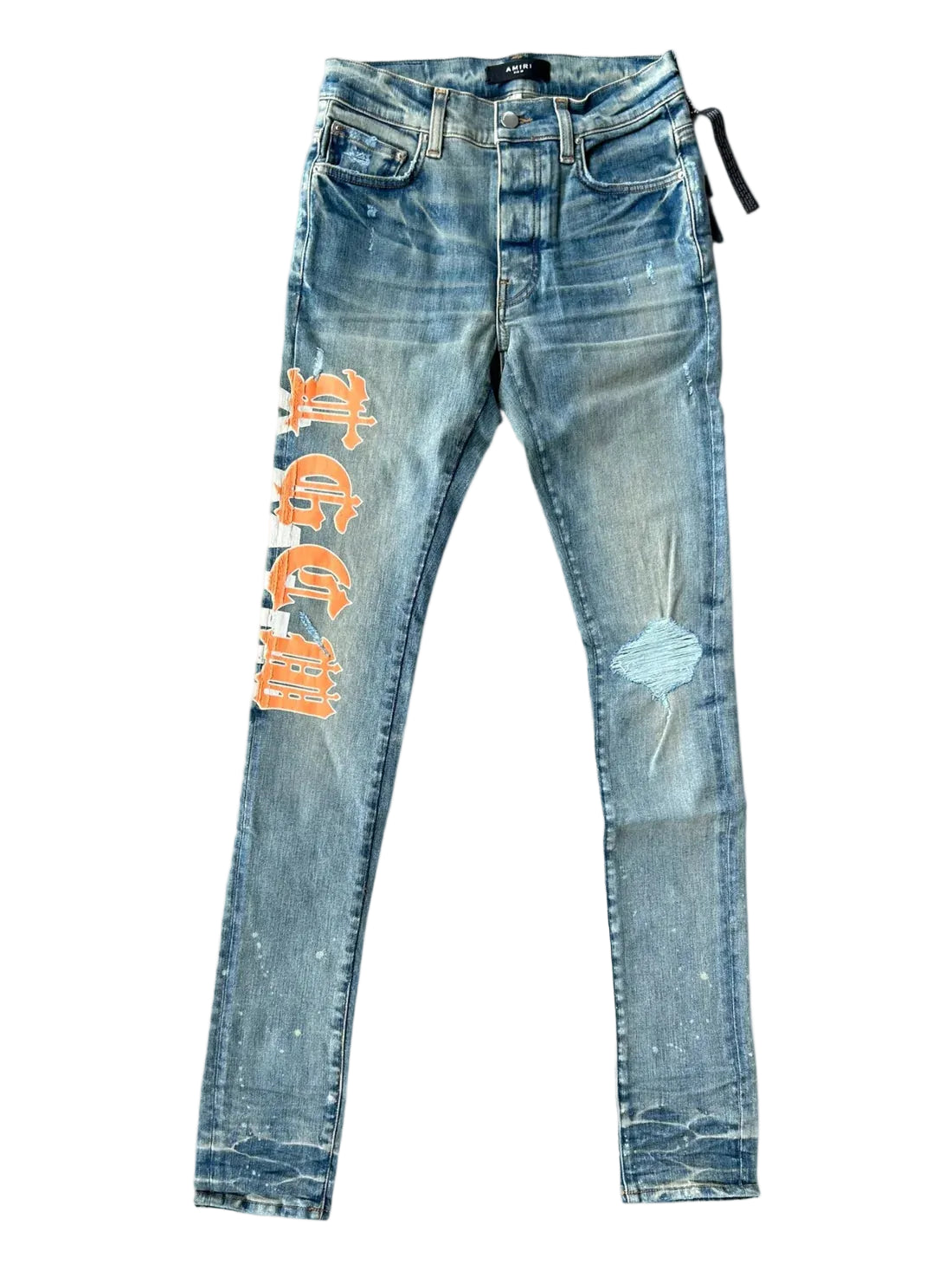 AMIRI TGCW Logo Distressed Jeans Orange Indigo