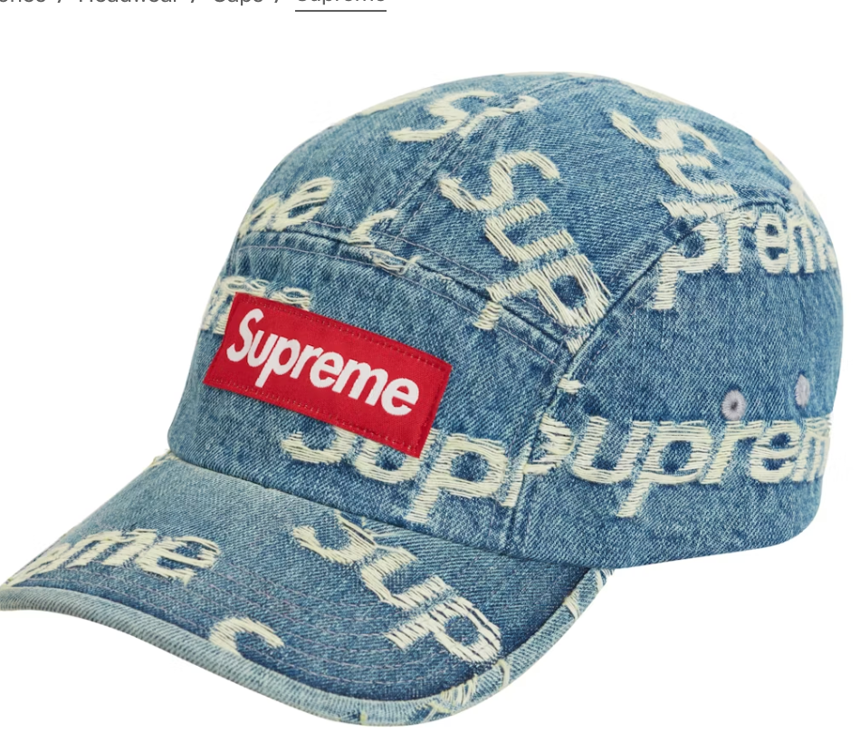 Supreme Frayed Logos Denim Camp Cap Blue
