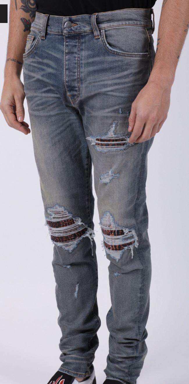 Amiri MX1 Animal Print Patch Jeans Clay Indigo