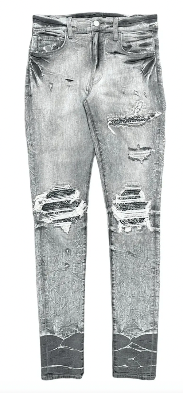Amiri MX1 Charcoal Bandana Patch Jeans Dark Grey