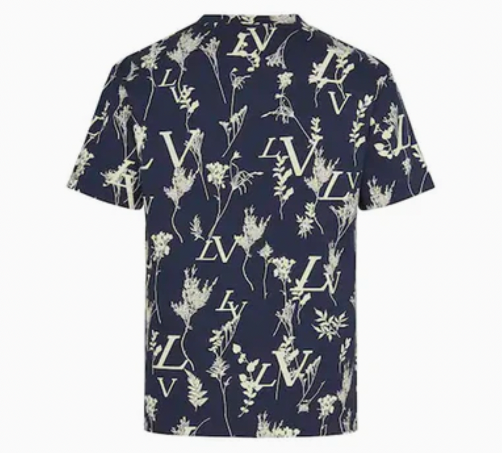 Louis Vuitton 2020 Leaf Floral Print Discharge T-Shirt Navy