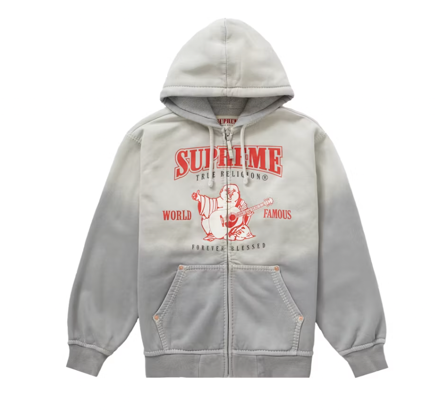 Supreme True Religion Zip Up Hooded Sweatshirt Light Grey
