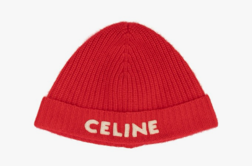 Celine Embroidered Logo Knit Beanie Red