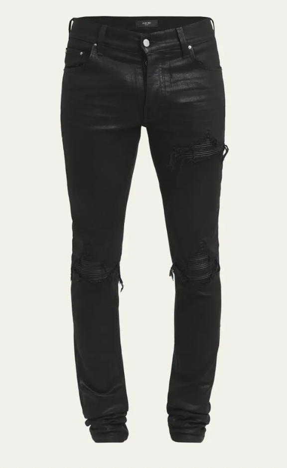 Amiri MX1 Waxed Leather Patch Jeans Black