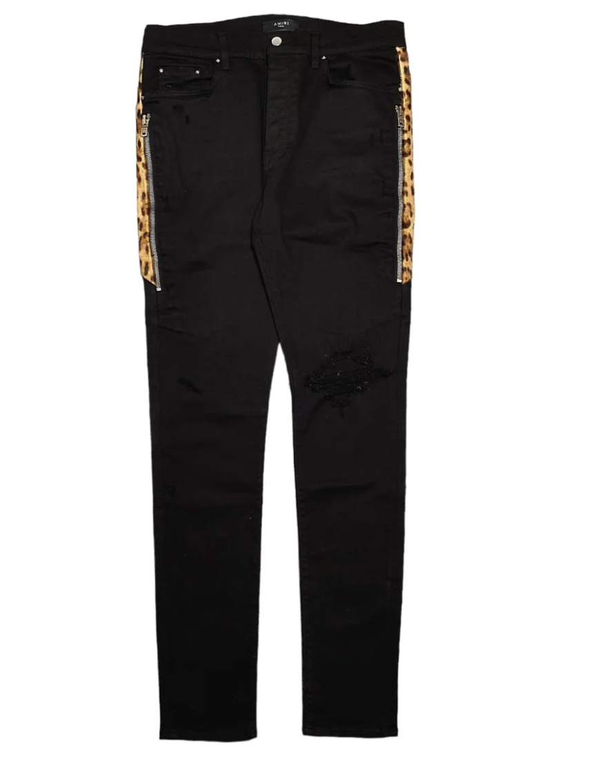 Amiri Leopard Half Track Broken Jeans Black