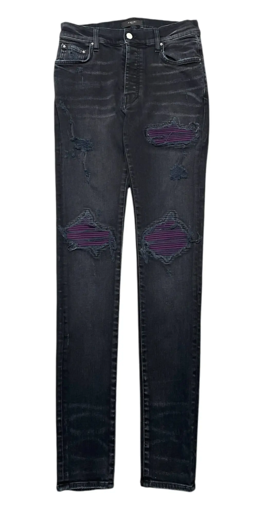 Amiri MX1 Violet Ultra Suede Patch Jeans Aged Black