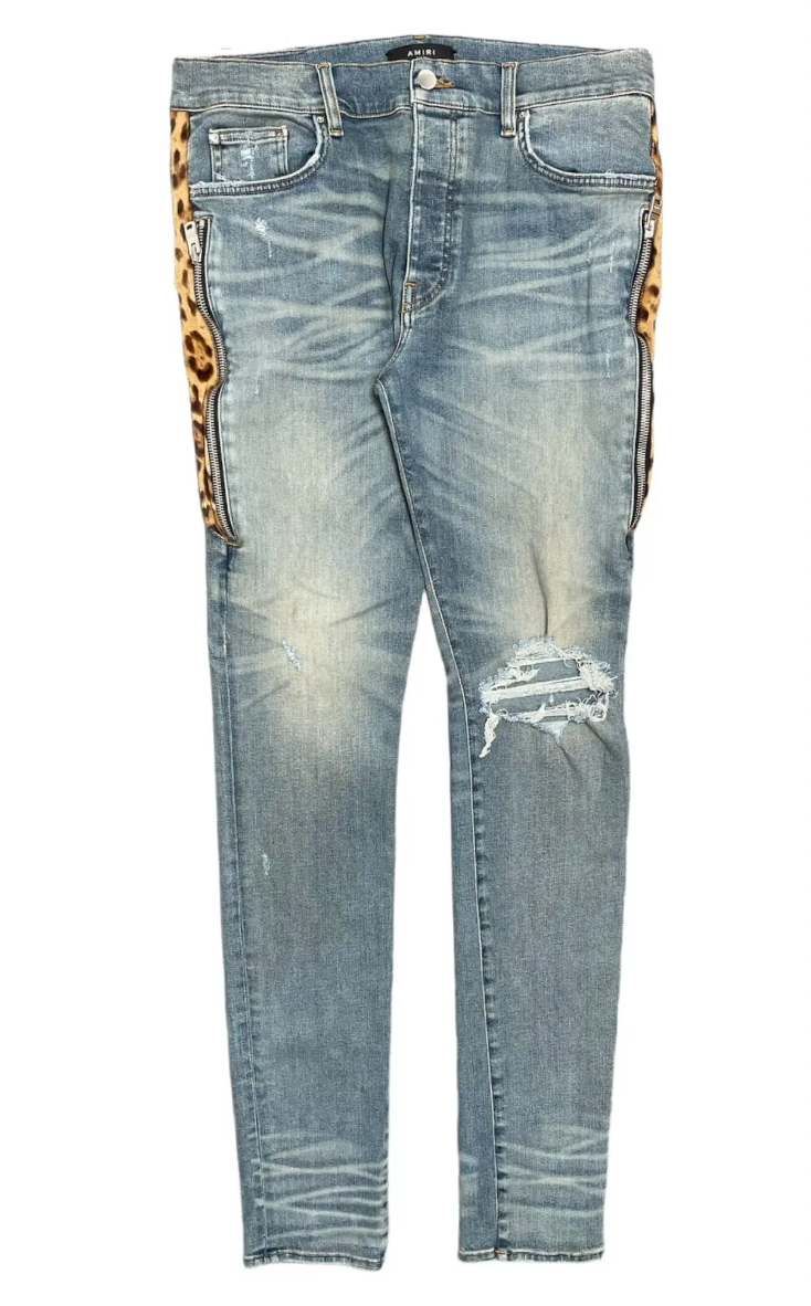AMIRI Leopard Half Track Broken Jeans Classic Indigo