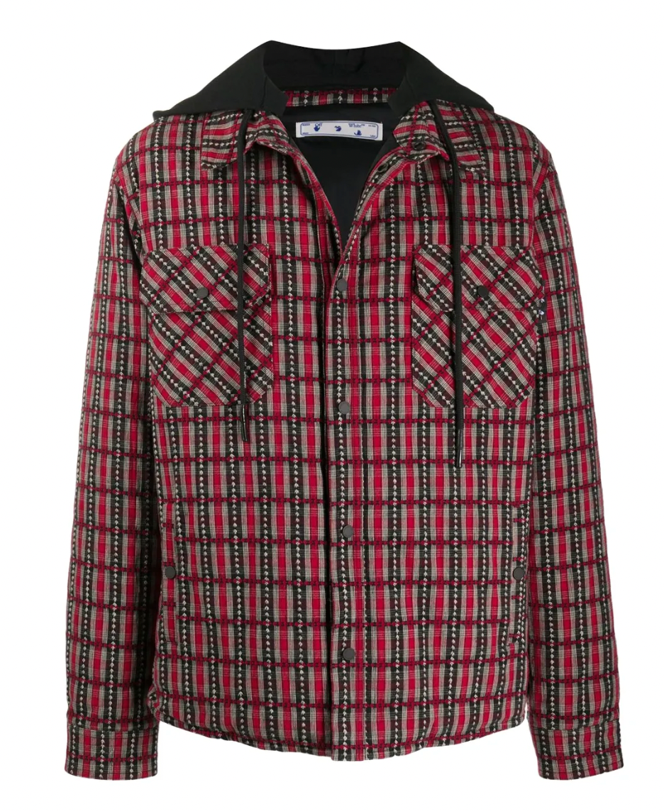 Off White Check Pattern Hooded Jacket Red
