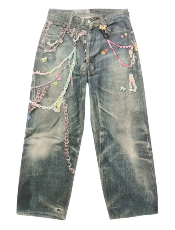Acne Studios Vintage Chain Detail Loose Jeans Blue