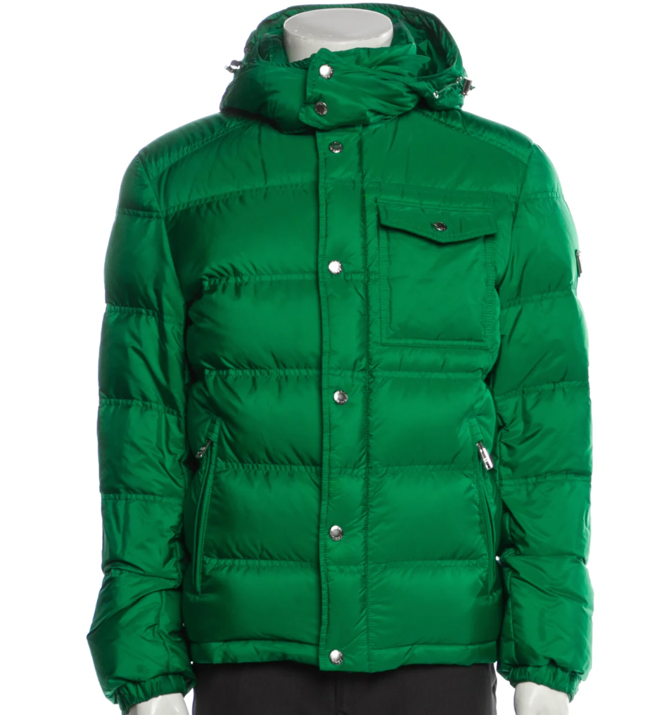 Prada 2019 Enameled Metal Triangle Puffer Coat Green