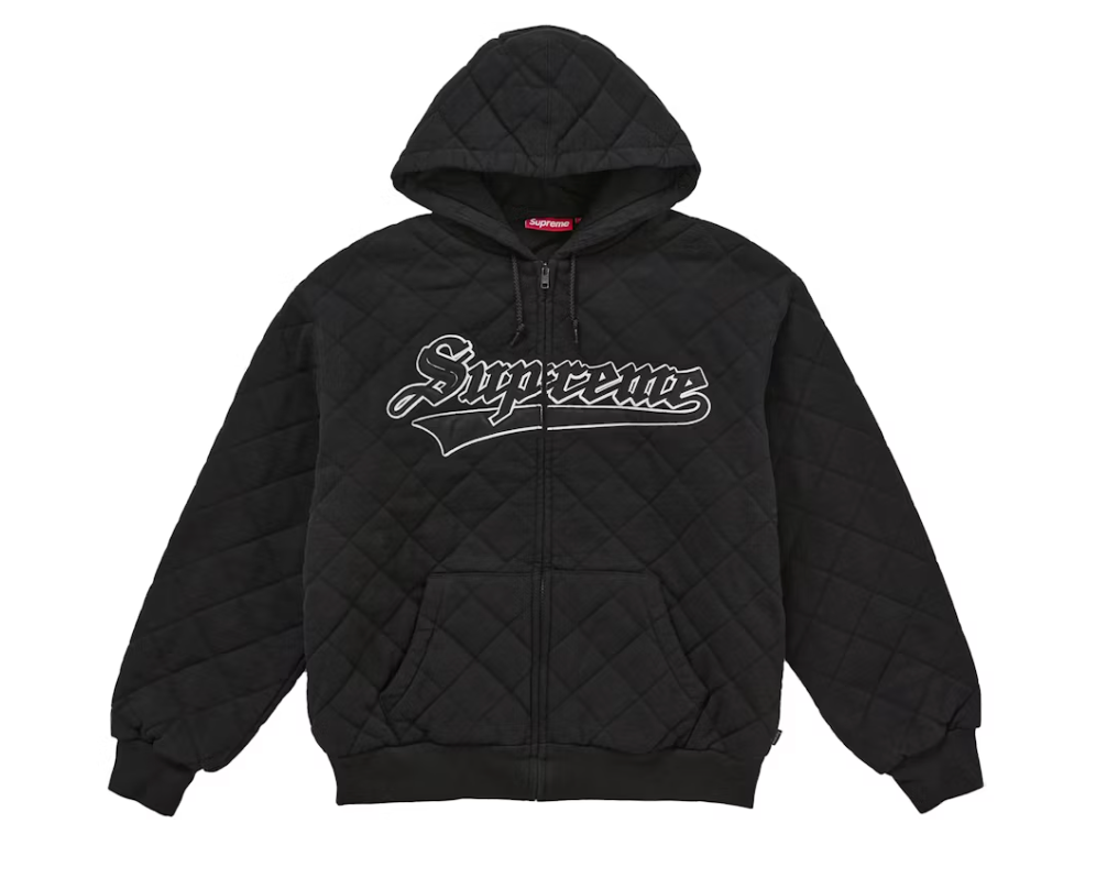 Supreme Quilted Zip Up Hooded Sweatshirt Black