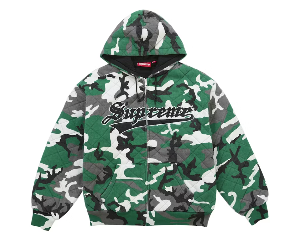 Supreme Quilted Zip Up Hooded Sweatshirt Green Camo