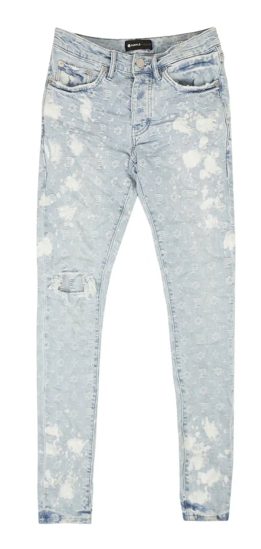 PURPLE BRAND Bleach Jaquard Monogram Jeans Blue