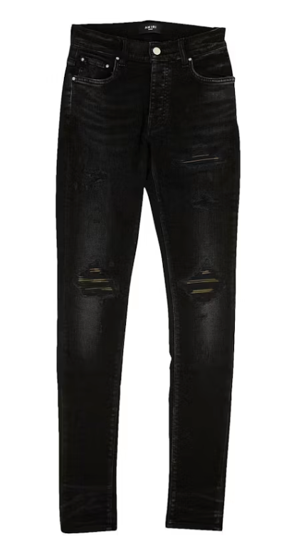 AMIRI MX1 Camo Leather Patch Jeans Black