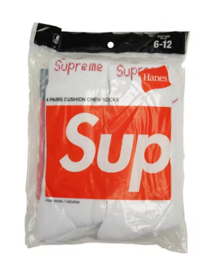 Supreme Hanes Crew Socks (4 Pack) White
