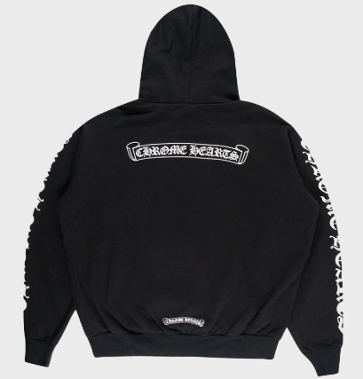 Chrome Hearts Scroll Logo Script Zip Up Hoodie Black
