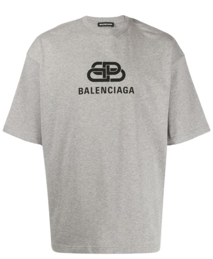 Balenciaga Men's Gray Bb Logo Printed T-Shirt