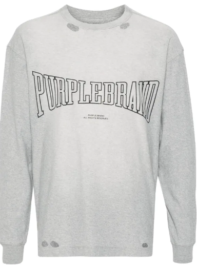 Purple Brand Distressed Logo Longsleeve Grey