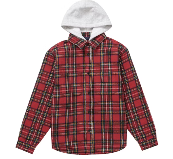 Supreme Tartan Flannel Hooded Shirt Red