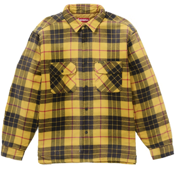 Supreme Quilted Plaid Shirt Yellow