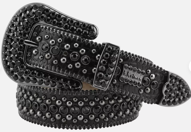 BB Simon Kish Belt Jet Black Crystal Leather