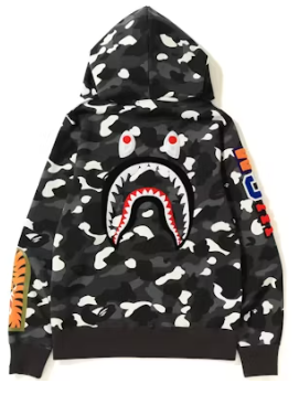 BAPE City Camo Embroidery Shark Full Zip Hoodie Black