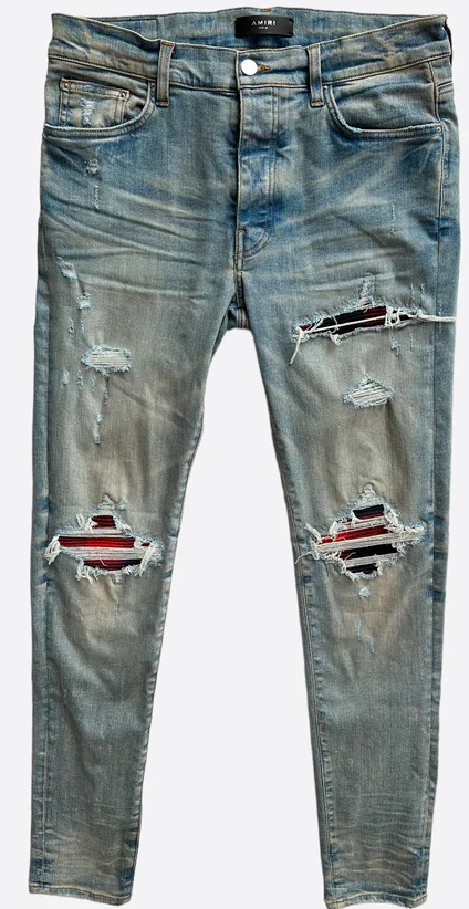 Amiri MX1 Plaid Blue Red Distressed Jeans
