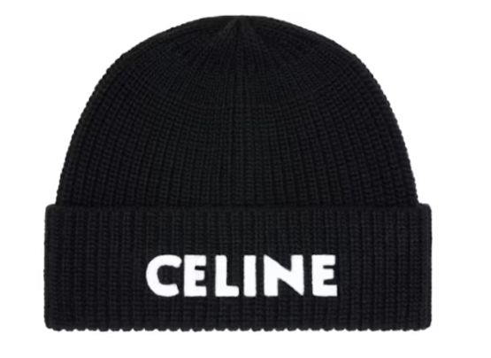 Celine Embroidered Knit Wool Beanie Black